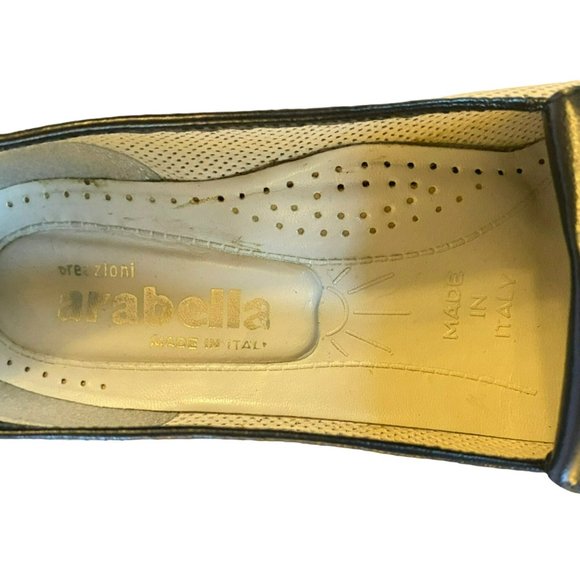 Vintage Breazioni Arabella US9 Heels Shoes Italy Navy White Leather Vero Cuoio - Picture 7 of 9